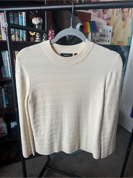 Theory Sweaters - Theory Cream Textured Crewneck Sweater